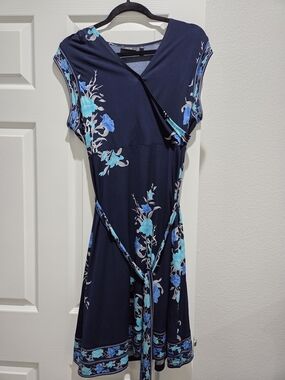 Apt. 9 Navy Wrap-Style Midi Dress with Blue Floral Print